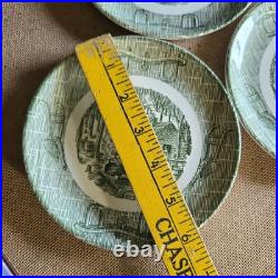 20 Pcs Set! Vintage Green Currier & Ives Country Scenes Wooden Box Plates, Cups+