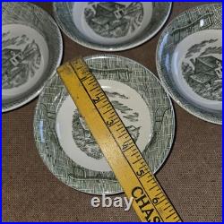 20 Pcs Set! Vintage Green Currier & Ives Country Scenes Wooden Box Plates, Cups+