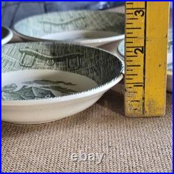 20 Pcs Set! Vintage Green Currier & Ives Country Scenes Wooden Box Plates, Cups+