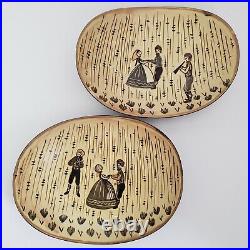 2 Ady Kroyer Johansen Pottery Bowls Folk Art Dancing Couple Denmark Vintage