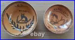 2 ESTEBAN VALDEZ Mexican Pottery Vintage Bowls Rare Guanajuato Gato Pescador MEX
