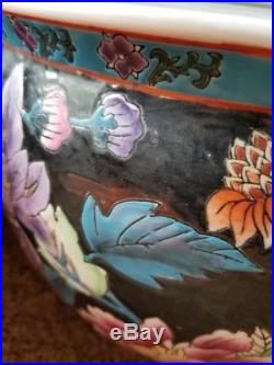 2 Large Vtg Asian/Oriental Koi Fish Bowl JARDINIERE Hand Painted Floral Planter
