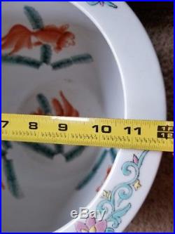 2 Large Vtg Asian/Oriental Koi Fish Bowl JARDINIERE Hand Painted Floral Planter