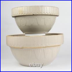 2 Nesting VTG Stoneware Pottery Ruckels Bowls Picket Fence Farmhouse Cream