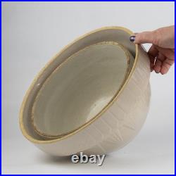 2 Nesting VTG Stoneware Pottery Ruckels Bowls Picket Fence Farmhouse Cream