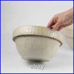 2 Nesting VTG Stoneware Pottery Ruckels Bowls Picket Fence Farmhouse Cream 2 Nesting VTG Stoneware Pottery Ruckels Bowls Picket Fence Farmhouse Cream