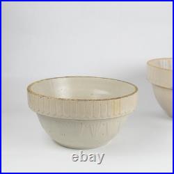 2 Nesting VTG Stoneware Pottery Ruckels Bowls Picket Fence Farmhouse Cream