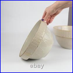 2 Nesting VTG Stoneware Pottery Ruckels Bowls Picket Fence Farmhouse Cream