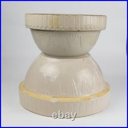 2 Nesting VTG Stoneware Pottery Ruckels Bowls Picket Fence Farmhouse Cream