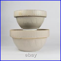 2 Nesting VTG Stoneware Pottery Ruckels Bowls Picket Fence Farmhouse Cream