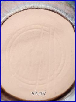 2 Vintage Bill Cambell Art Pottery Bowls With Handles Blue Swirl Drip Signed