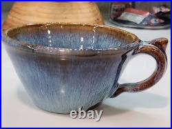 2 Vintage Bill Cambell Art Pottery Bowls With Handles Blue Swirl Drip Signed