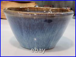 2 Vintage Bill Cambell Art Pottery Bowls With Handles Blue Swirl Drip Signed