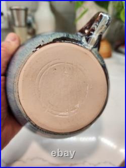 2 Vintage Bill Cambell Art Pottery Bowls With Handles Blue Swirl Drip Signed