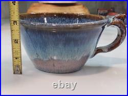 2 Vintage Bill Cambell Art Pottery Bowls With Handles Blue Swirl Drip Signed