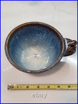 2 Vintage Bill Cambell Art Pottery Bowls With Handles Blue Swirl Drip Signed