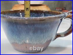 2 Vintage Bill Cambell Art Pottery Bowls With Handles Blue Swirl Drip Signed