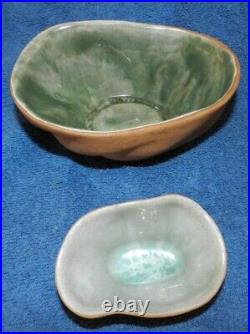 2 Vintage Hammat Original Signed Pottery Bowls 203 & 336 Green & Blue Glaze