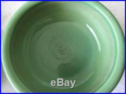 2 Vintage Robinson Ransbottom Pottery Roseville Dog Bowl Mint Green feeder Small