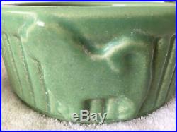 2 Vintage Robinson Ransbottom Pottery Roseville Dog Bowl Mint Green feeder Small