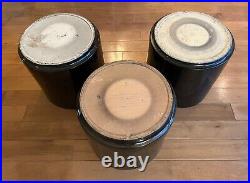 3X Vintage Gainey Ceramics Black Gloss AC-14 Planters Set MidCentury CA Pottery