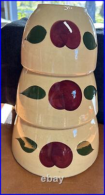 3 Lot Watt Pottery Apple RARE! 2 Leaf Pattern #67 #68 #61 Nesting Bowls