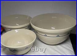 3 Roseville Ohio Friendship flower accent Pottery Mixing Bowls Lg. 6Qt4QT 2Qt