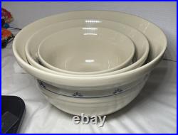 3 Roseville Ohio Friendship flower accent Pottery Mixing Bowls Lg. 6Qt4QT 2Qt