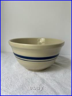 (3) VTG Roseville Ohio Nesting Mixing Bowls Friendship Blue Stripe Stoneware