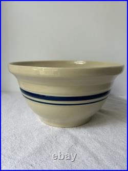 (3) VTG Roseville Ohio Nesting Mixing Bowls Friendship Blue Stripe Stoneware