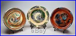 3 Vtg Mid Century Mod Studio Art Pottery Low Bowls Signed Nelson Dated 1940 & 54