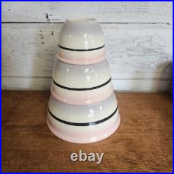 3 Vtg. Rare Color USA Original Mixing Bowls Stoneware Pottery Cottage Core MCM