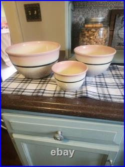 3 Vtg. Rare Color USA Original Mixing Bowls Stoneware Pottery Cottage Core MCM