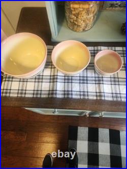 3 Vtg. Rare Color USA Original Mixing Bowls Stoneware Pottery Cottage Core MCM