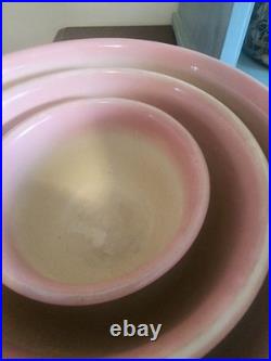 3 Vtg. Rare Color USA Original Mixing Bowls Stoneware Pottery Cottage Core MCM