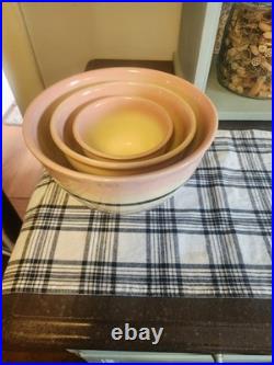 3 Vtg. Rare Color USA Original Mixing Bowls Stoneware Pottery Cottage Core MCM