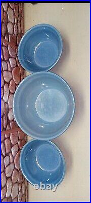 3-vintage Monmouth USA 1- 8 & 2-6blue Mixing Bowl Maple Leaf Pottery-stoneware