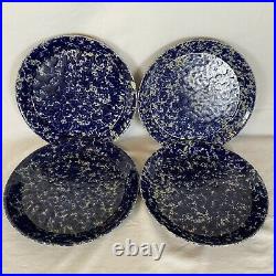 4 VTG Bennington Potters Vermont Blue Agate 10 1/2 Dinner Plates 1669 EUC