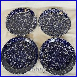 4 VTG Bennington Potters Vermont Blue Agate 10 1/2 Dinner Plates 1669 EUC