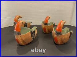 4 Vintage Bitossi for Goodfriend Pheasant Bird Pottery Bowls Italy Aldo Londi