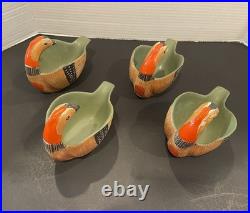 4 Vintage Bitossi for Goodfriend Pheasant Bird Pottery Bowls Italy Aldo Londi