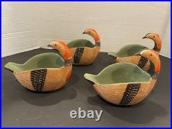 4 Vintage Bitossi for Goodfriend Pheasant Bird Pottery Bowls Italy Aldo Londi