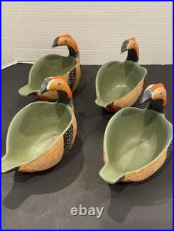 4 Vintage Bitossi for Goodfriend Pheasant Bird Pottery Bowls Italy Aldo Londi
