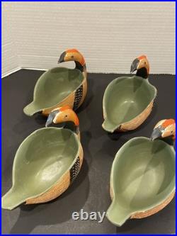 4 Vintage Bitossi for Goodfriend Pheasant Bird Pottery Bowls Italy Aldo Londi