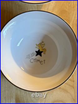 4 Vintage Pottery Barn REINDEER Cereal Bowls 6.5 Cupid/Donner/Blitzen/Comet NEW