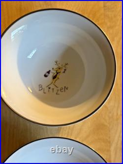 4 Vintage Pottery Barn REINDEER Cereal Bowls 6.5 Cupid/Donner/Blitzen/Comet NEW
