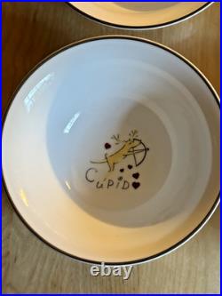 4 Vintage Pottery Barn REINDEER Cereal Bowls 6.5 Cupid/Donner/Blitzen/Comet NEW