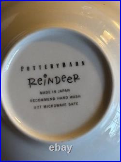 4 Vintage Pottery Barn REINDEER Cereal Bowls 6.5 Cupid/Donner/Blitzen/Comet NEW