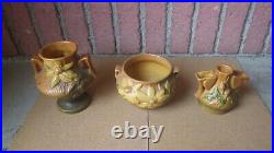 4 Vintage Roseville Pottery Brown Clematis Jardiniere Console Bowl Vase Frog