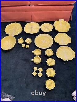 4 Vintage Secla Yellow Cabbage Leaf Individual Soup Bowl / Lid Made In Portugal
